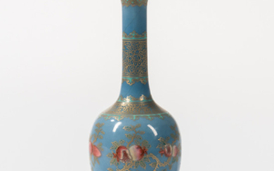 Gilt/Enameled Sky Blue-glazed Bottle Vase