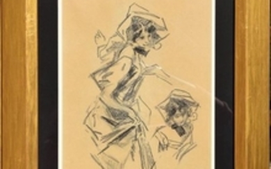 Jules CHÉRET (1836 1932), femme et esquisse, fusai…