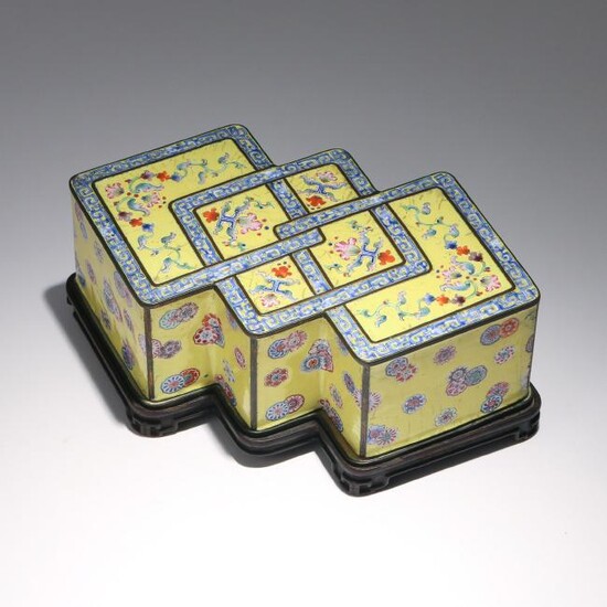 RARE CHINESE PAINTED ENAMEL BOX & STAND