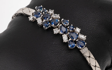 14 kt gold sapphire-brilliant-bracelet , WG 585/000, 12 sapphires in...