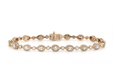 14K Rose Gold and Diamond, Halo Bracelet. The central design...