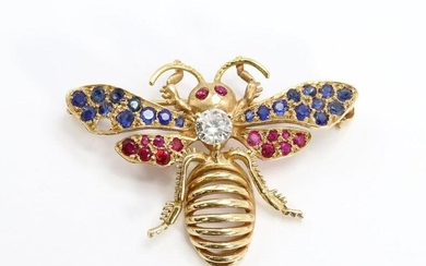 14KY Gold Diamond, Sapphire and Ruby Bee Pin