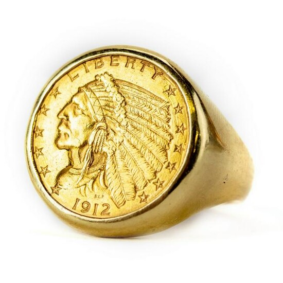 14k Gold 1912 Indian Head $5 Gold Piece Men's Ring