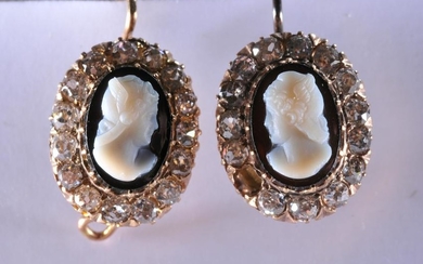 14k yellow gold cameo earrings, featuring agate carved