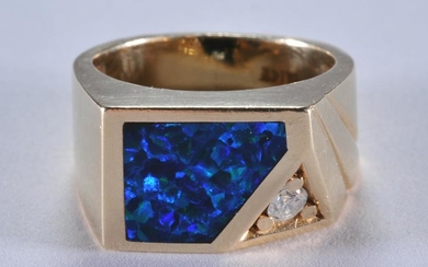 14k yellow gold opal and diamond ring. Opal appears to