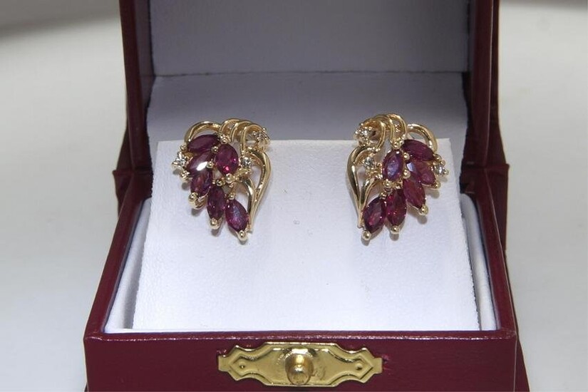 14kt Gold 2.0ctw Ruby Earrings with diamonds