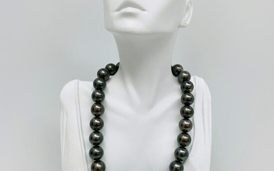 15-17mm Tahitian Dark Green Round Pearl Necklace with