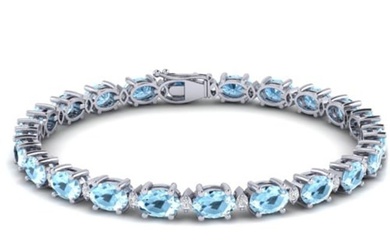 15.9 ctw Aquamarine & VS/SI Diamond Eternity Bracelet 10k White Gold