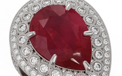 16.29 ctw Certified Ruby & Diamond Victorian Ring 14K White Gold