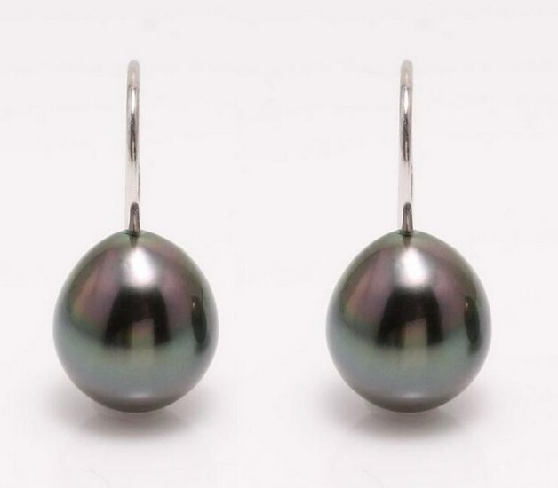 18 kt. White Gold - 9x10mm Peacock Tahitian Pearl Drops