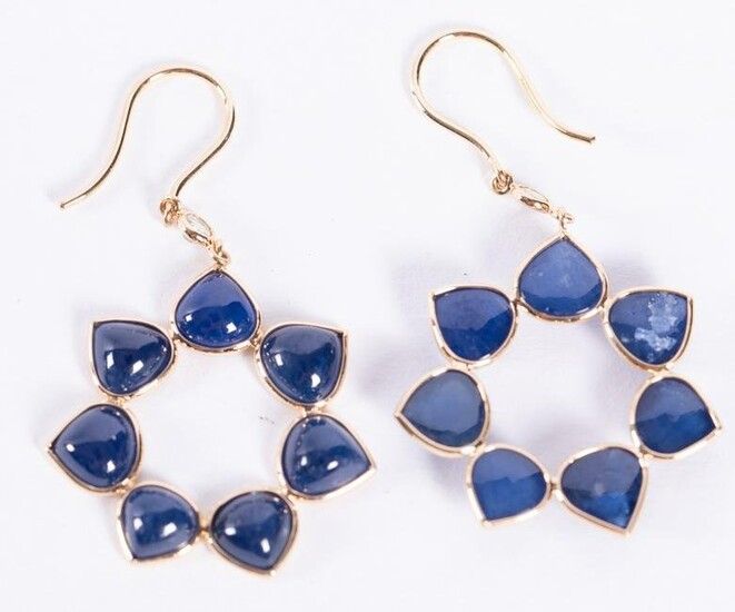 18K Blue Sapphire Cabochon Diamond Earrings
