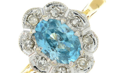 18ct gold blue zircon & diamond cluster ring