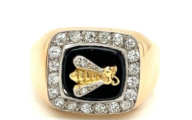 18k Art Deco Onyx Diamond Bee Ring
