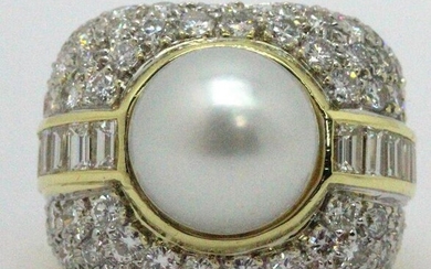 18kt YG, 7.00ct Diamond and South Sea Pearl Ring