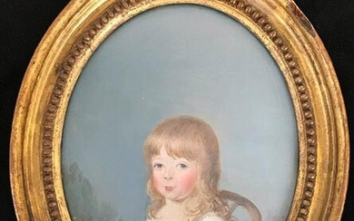 18th Century Watercolor Portrait of Girl with Bird