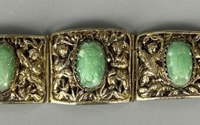 1940'S Sterling and Jadeite Chinese Bracelet