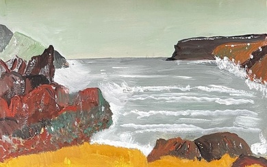 1950's Modernist/ Cubist Painting - Crashing Wave Landscape 1950's