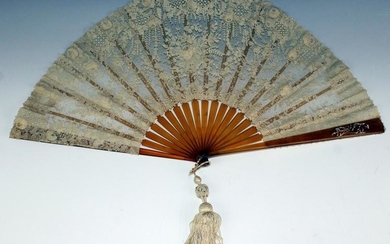 19th Cen. French Brussels Rosepoint Jeweled Wedding Fan
