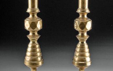 19th C. English Brass Candlesticks, Beehive Shape (pr)