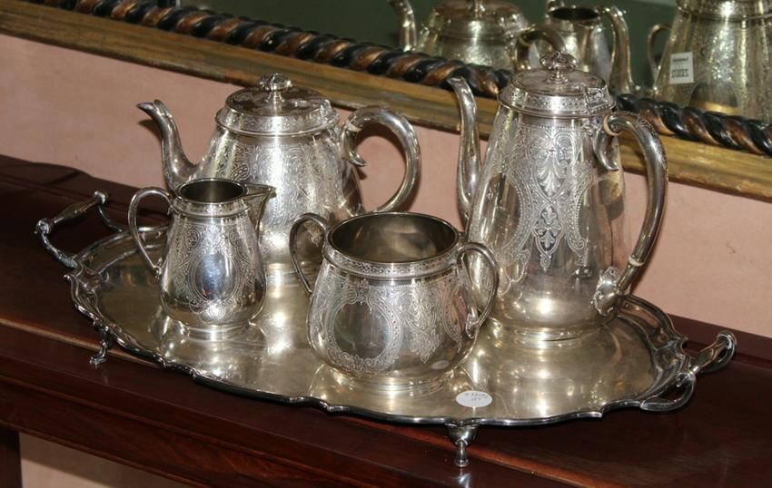 19th Century English Chased Sterling Tea Set