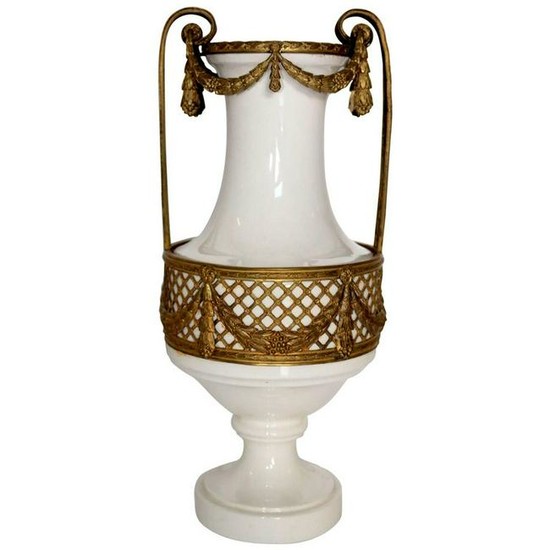 19th Century French Porcelain Vase with Bronze Trim