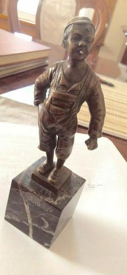 19th Century Signed Bronze Figure Of A Young Boy