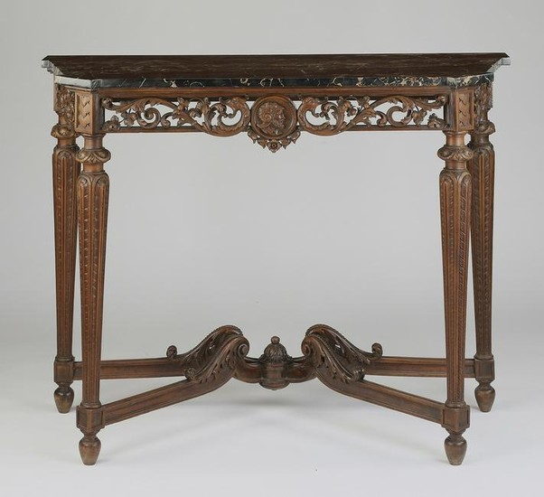 19th c. French marble top walnut console table