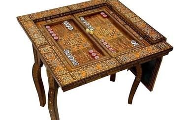 19th/20th Century Damascus Marquetry Backgammon Game Table