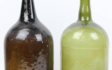 2 Early Blown Glass Demijohn Bottles
