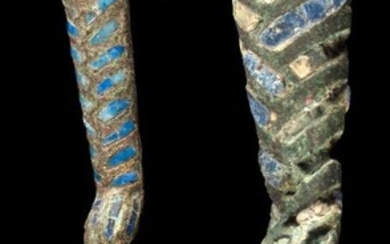 2 Egyptian Bronze False Beards w/ Lapis + Arm