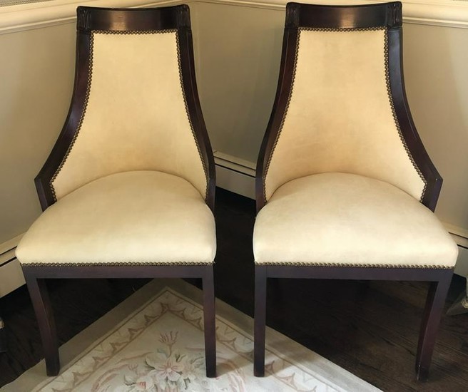 2 Napoleonic Carved Mahogany Leather Side Chairs