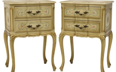 (2) VENETIAN LOUIS XV STYLE PAINT-DECORATED FLORAL NIGHTSTANDS
