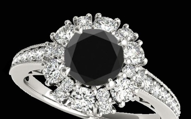 2.16 ctw Certified VS Black Diamond Solitaire Halo Ring 10k White Gold