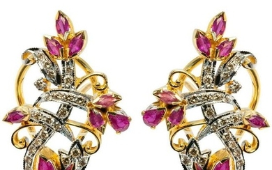 22K Gold Natural Ruby Diamonds Earrings