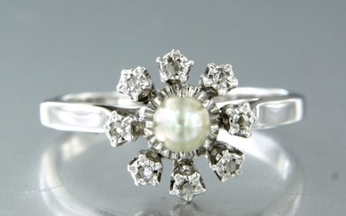 18 kt. White gold - Ring Pearl - Diamond