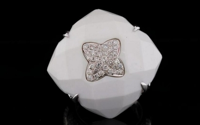 29mm Carved White Onyx, 0.75ctw Diamond 18K Ring