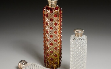 (3) English sterling and cut glass scent bottles