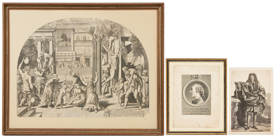 3 Engravings incl. Rare Portrait & Thommasin, Fire in Borgo