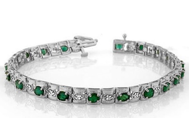 4.09 ctw Emerald & Diamond Bracelet 14k White Gold