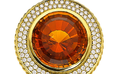Spessartine Garnet, Diamond, Gold Ring The ring features...