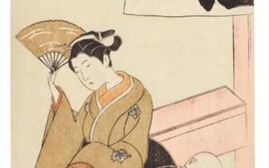 KATSUKAWA SHUNSHO (1726–1792) COURTESAN AND A SMALL DOG FOLLOWING HER EDO PERIOD, 18TH CENTURY