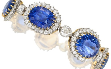 55208: Diamond, Sapphire, Platinum-Topped Gold Bracelet
