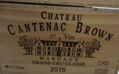 12 bouteilles CHÂTEAU CANTENAC BROWN 2015 3è GC Margaux Caisse bois d'origine
