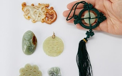 6 Pieces Chinese Jade, Serpentine, or Hardstone