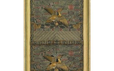 A pair of Chinese silk embroidered civil rank badges