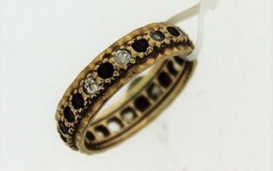 Vintage full eternity ring set with red and white stones, a/f some stones missing, gross weight 3.5 grams