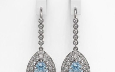 7.56 ctw Aquamarine & Diamond Victorian Earrings 14K White Gold
