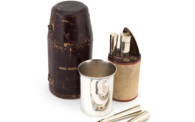A 19th century silver and silver plate travelling set