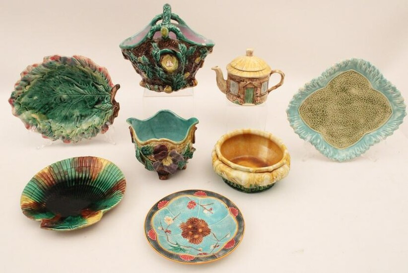 8 PC. LOT OF MAJOLICA INCLUDING ESTRUSCAN, AND CROWN