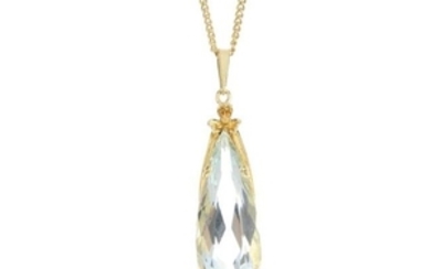 An aquamarine pendant. The pear-shape aquamarine, with